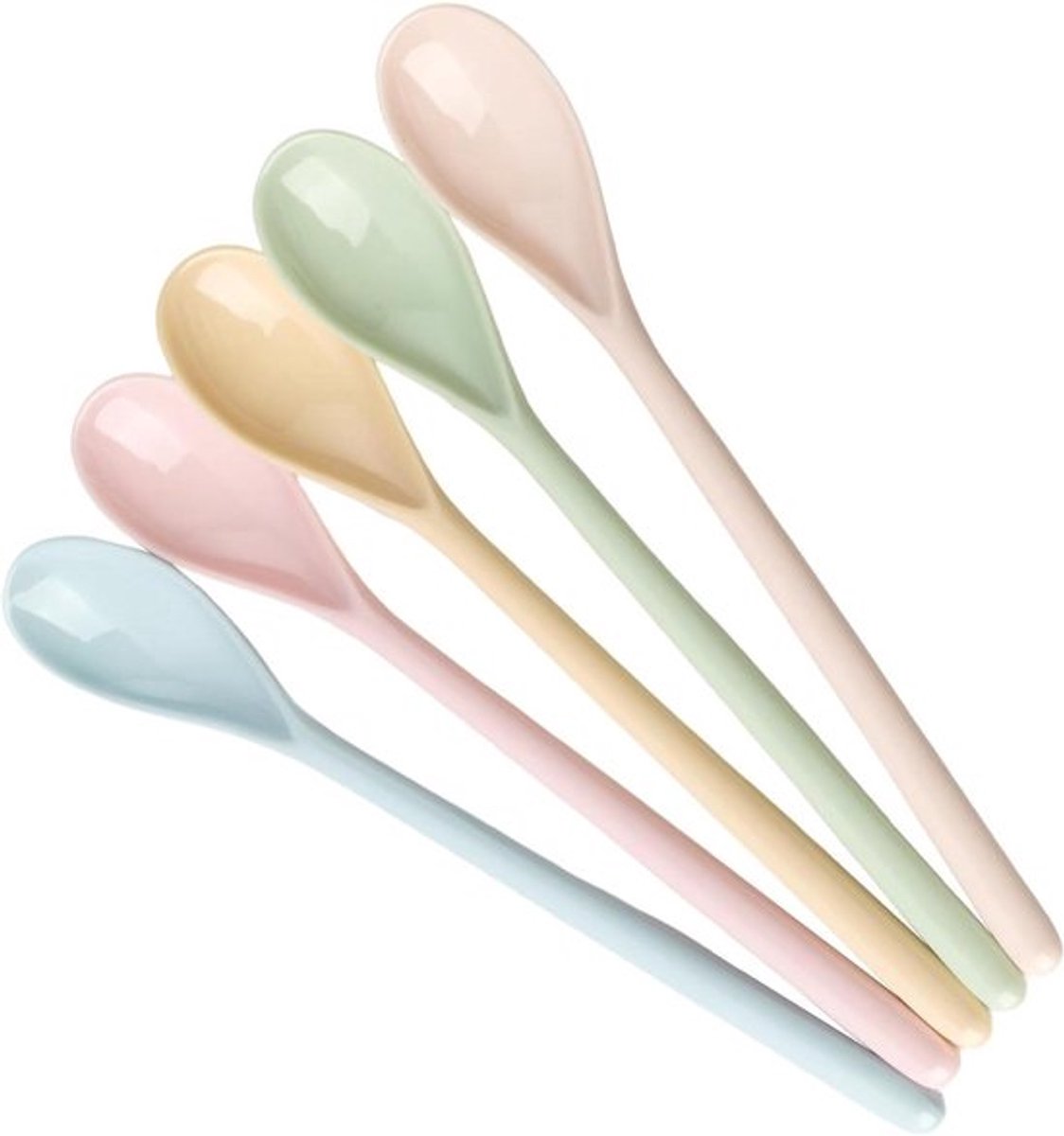 Set van 5 kunststof eierlepels in porselein-look voor yoghurt, ijs en koffie - Druppelvrij design - Diverse kleuropties - Voor keuken en gastronomie