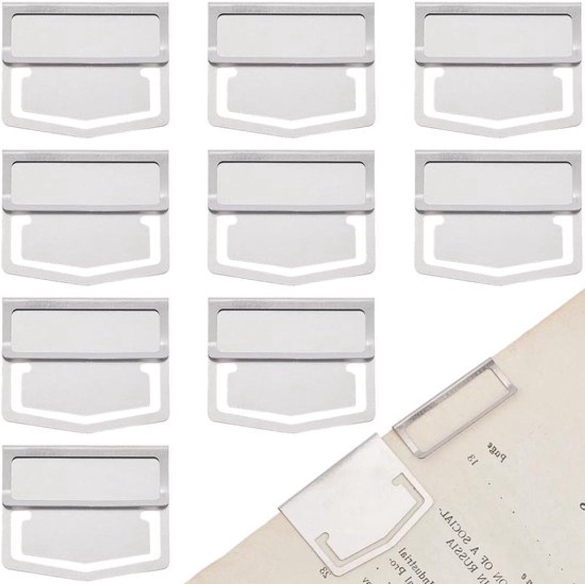 - Boekenpaginaclip - Metalen Indextabbladen - 14 stuks - Zilver - Roestvrij staal - Retro - Bladwijzer - Lijnmarkeringen - Labelplanner - Papierklem - Clips - Lezen - Notebook - Kantoor - School