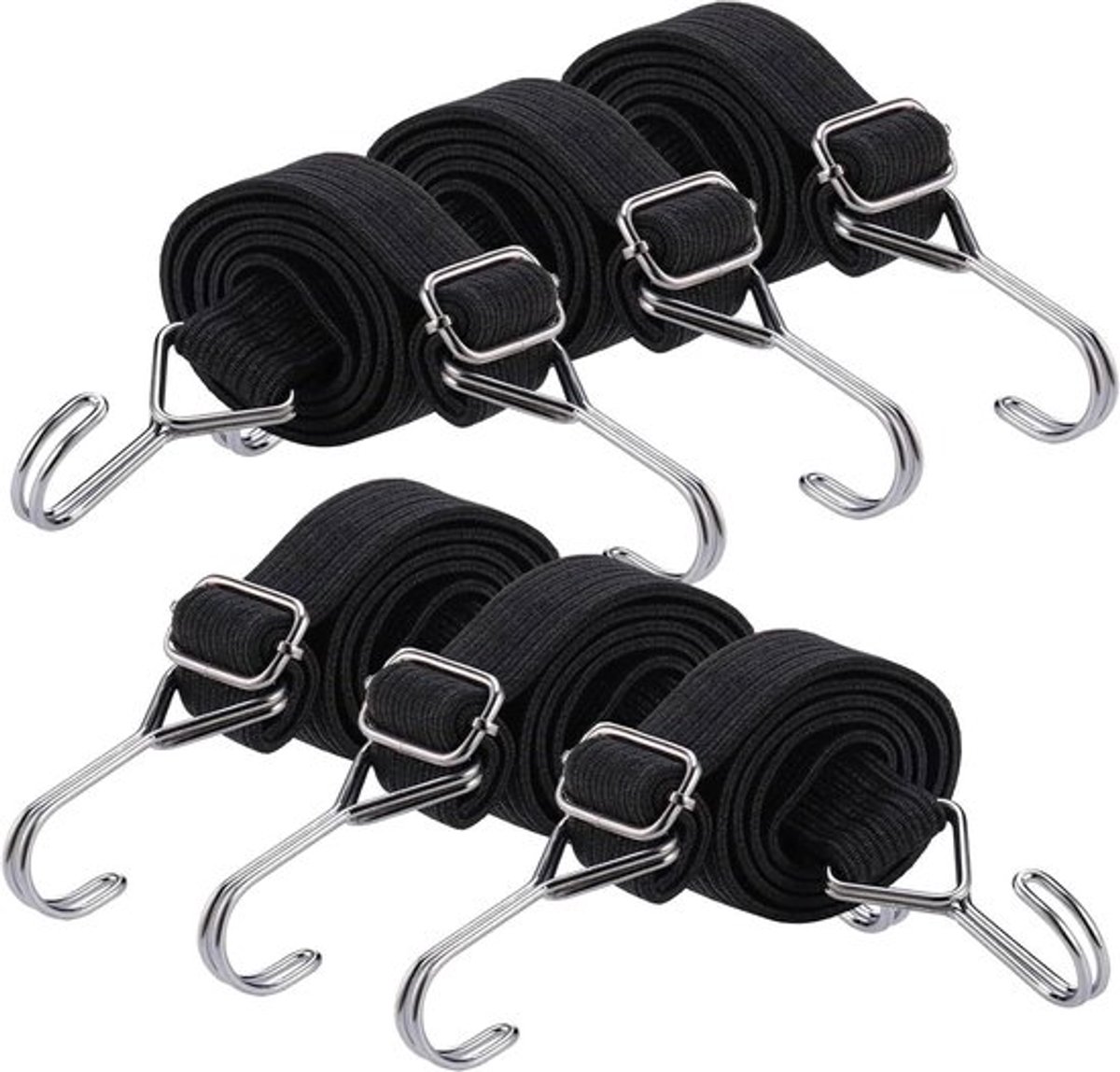 Spanrubberen expanderfiets, extra sterke spanbanden, 0,6 m, 6 stuks, met metalen haken - Geschikt voor fiets, motorfiets, autotransporter, camping - Zwart
