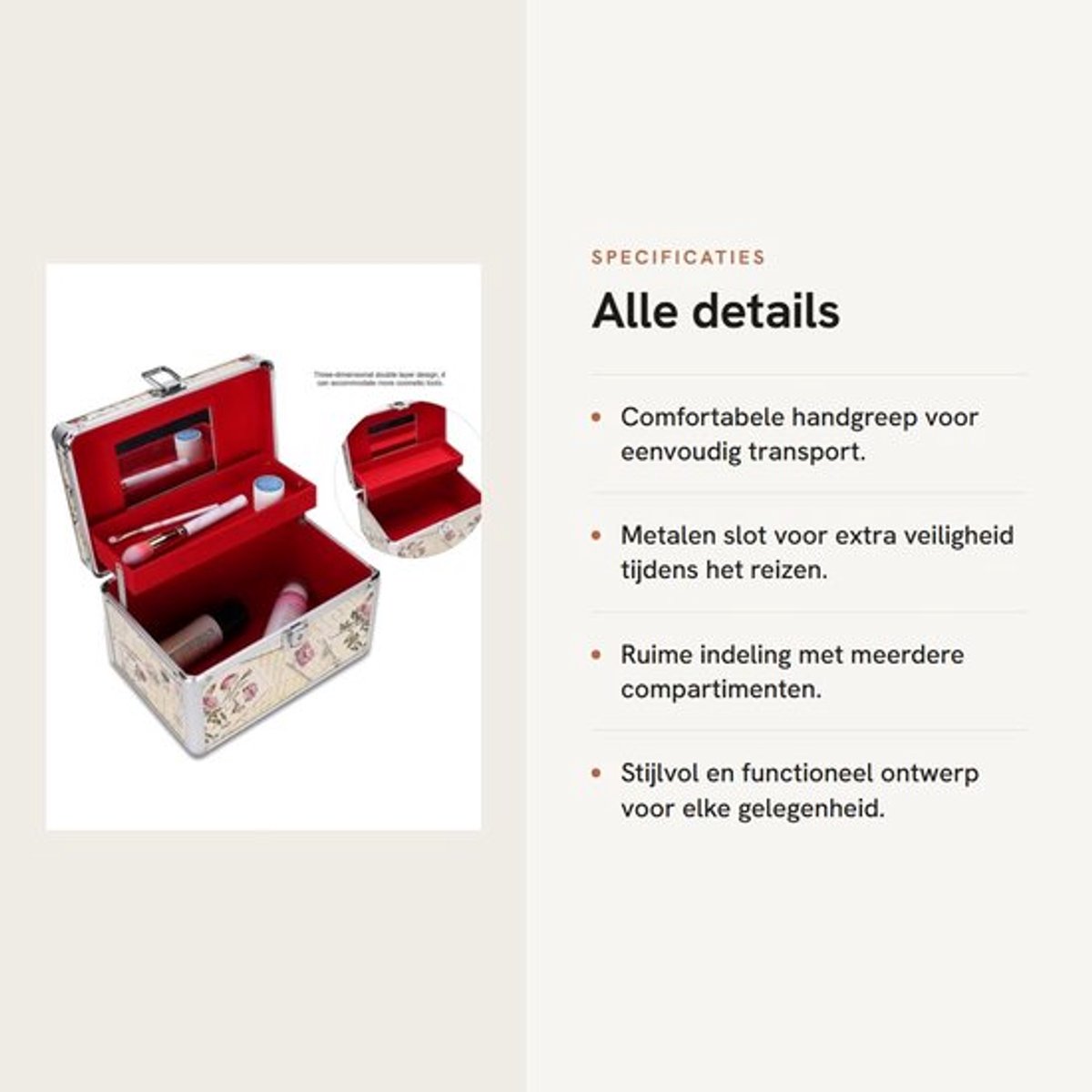 Cosmetische Koffer Grote Capaciteit - Dubbellaags Ontwerp - Metalen Slot - Handgreep - Professionele Make-up Tas - Duurzaam Aluminium - Make-uptas