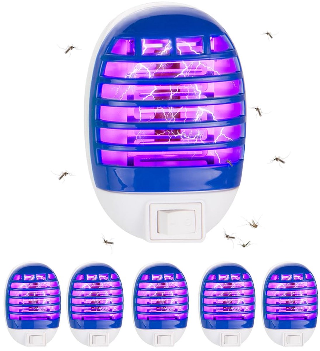 SnelShoppen - 6 stuks elektrische insectenverdelger met UV-licht, muggenlamp, insectenval voor vliegen, muggen, motten, voor keuken, slaapkamer, binne