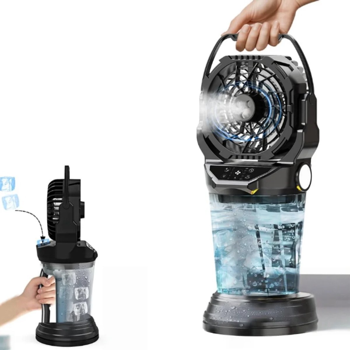 Velmio MistFan Pro - Vernevelaar - Mistventilator - Draagbare Ventilator - Water reservoir 2 L - Camping Ventilator - Multifunctioneel met Ledverlichting - Zwart