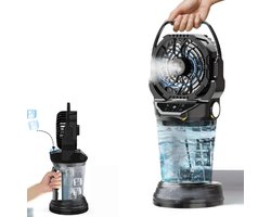 Velmio MistFan Pro - Vernevelaar - Mistventilator - Draagbare Ventilator - Water reservoir 2 L - Camping Ventilator - Multifunctioneel met Ledverlichting - Zwart