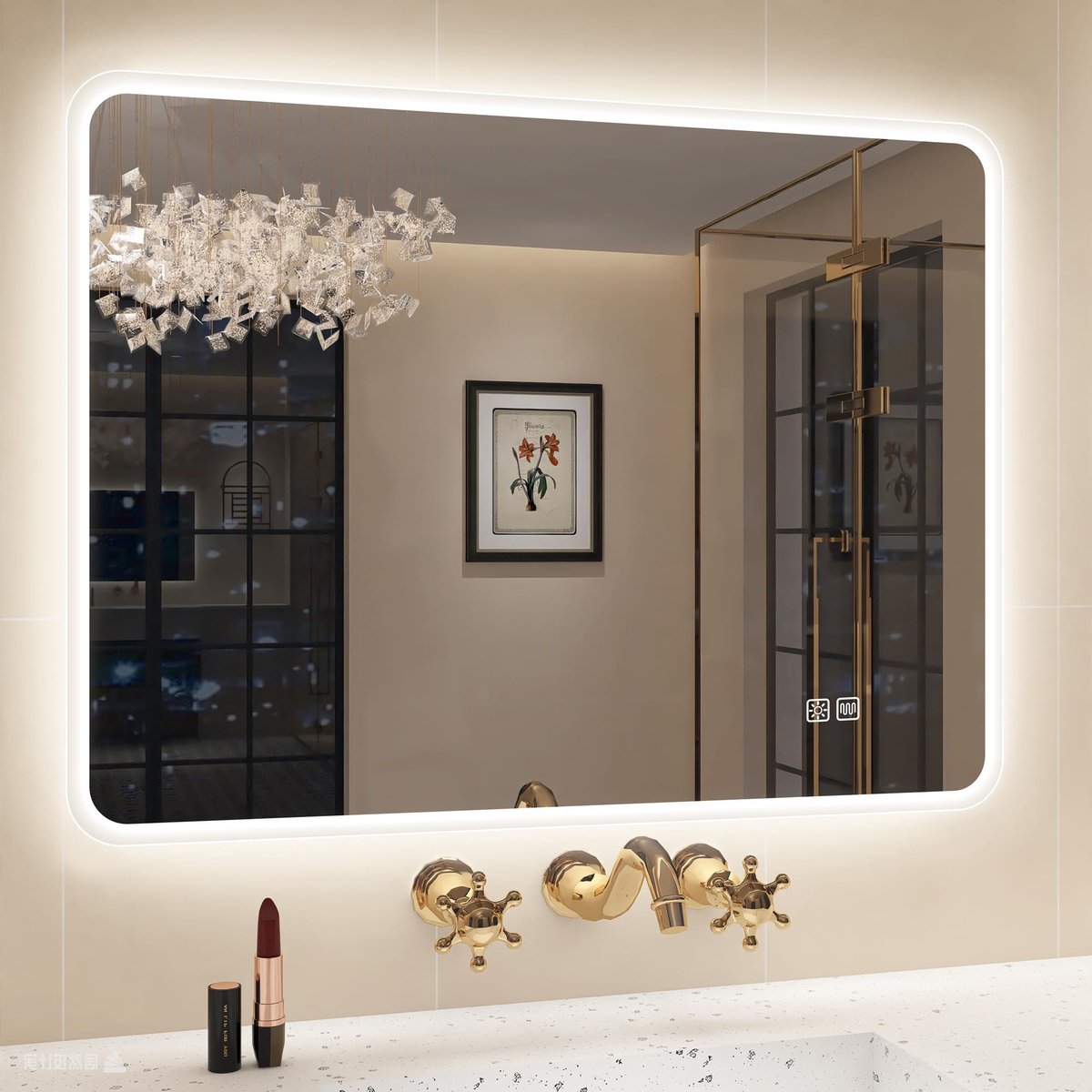 SnelShoppen - Badkamerspiegel met Verlichting 80 x 60 cm Dimbaar LED 3000K-6500K Ontwaseming Gehard Glas IP44 Horizontaal/Verticaal