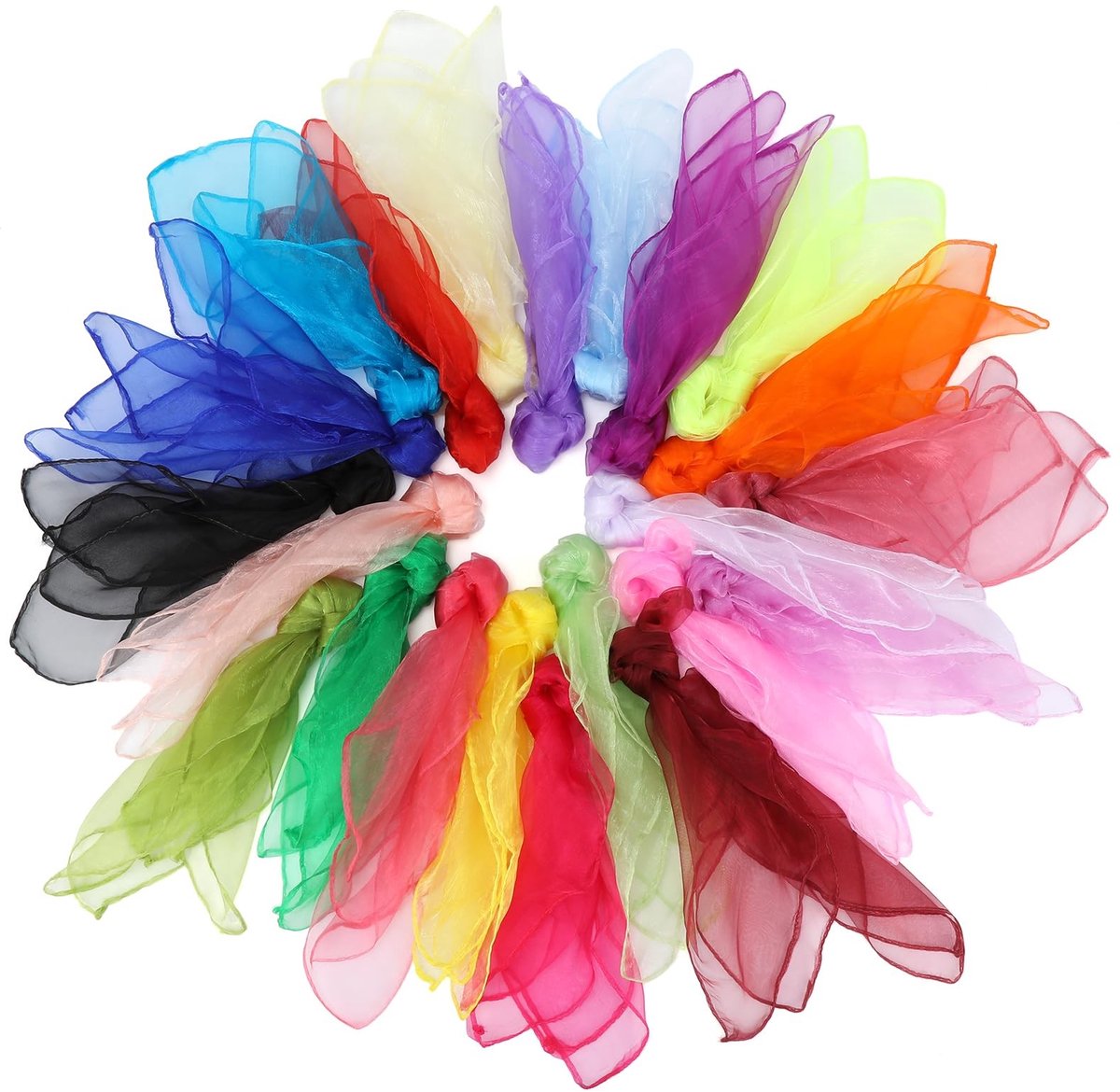 Dailygoods- Jonglierdoeken 22 stuks - Kleurrijke Chiffondoeken 60 x 60 cm - Vierkante Doeken voor Kinderen - Ademend en Lichtgewicht - Geschikt voor Dansen en Gymnastiek