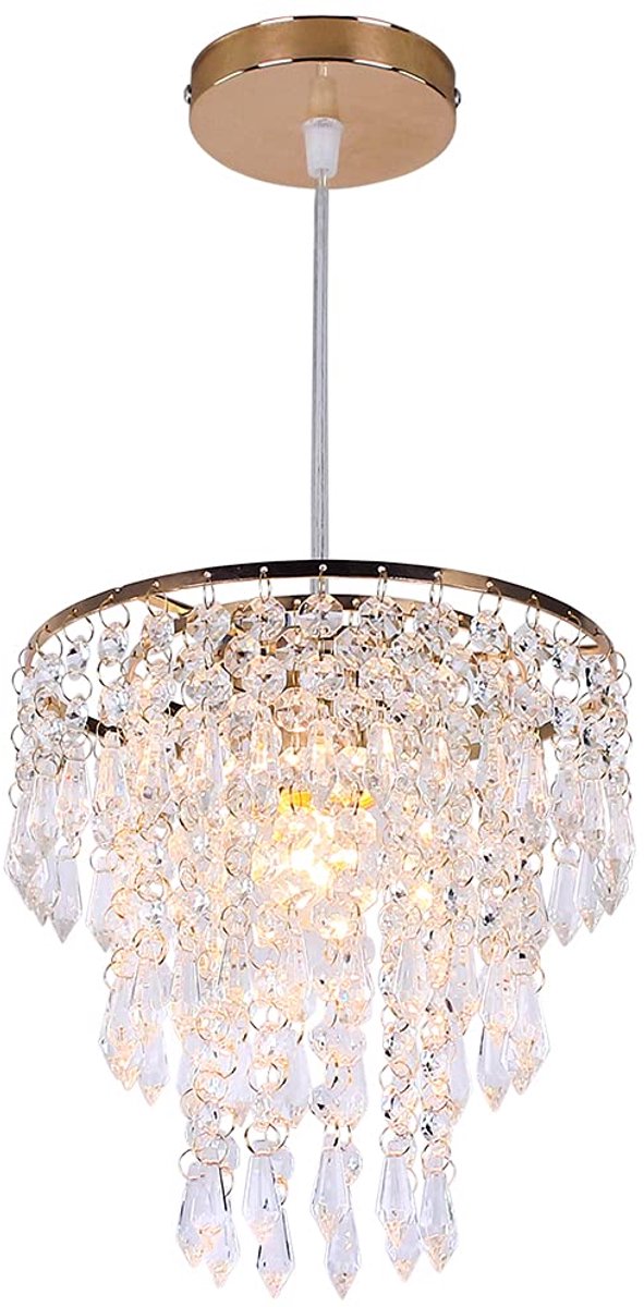 Dailygoods- Kroonluchter Goud - Flush Mount - Kristal - Modern - E26 Fitting - Verstelbaar Ophangkoord 100 cm - Afmetingen 20x23 cm - Plafondlamp