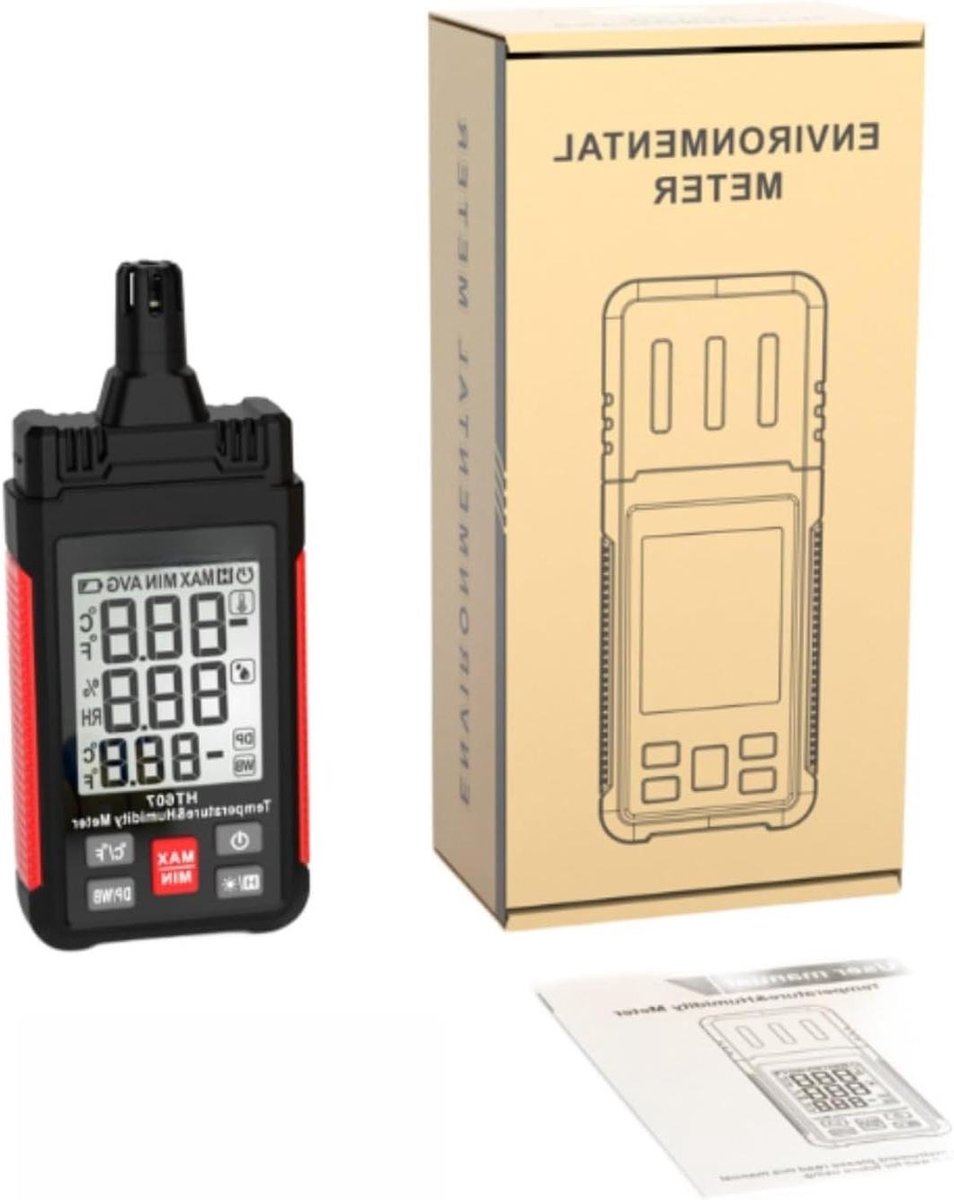 Digitale Hygrometer Thermometer - Vochtigheidsmeter Temperatuurmeter - Omgevingsbewaking Thuis - Dauwpunt Natte Bol - 14.2 x 5.8 cm - Zwart