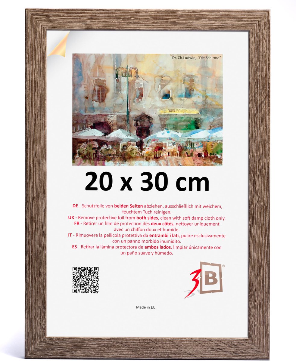 SnelShoppen - 3-B Fotolijst HIT Donker Bruin 20x30 cm - Houten Fotolijst met Acrylglas, Po