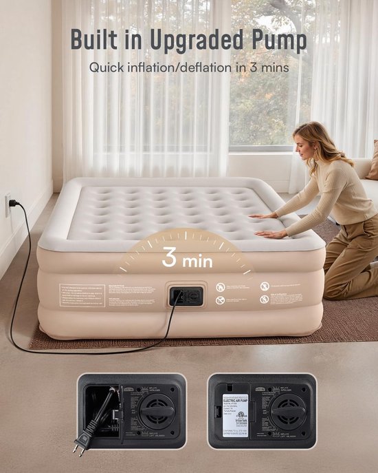SnelShoppen - Zelfopblazend Luchtbed voor 2 Personen met Geïntegreerde Pomp - Premium Logeerbed met Gevlokt Oppervlak - Opblaasbaar Bed voor Thuisgebr — afbeelding 2