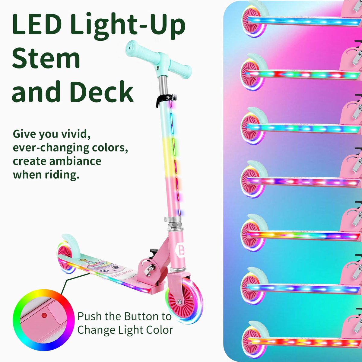 SnelShoppen - Opvouwbare Scooters voor Kinderen met Lichtgevende Wielen, Hoogte Verstelbaar Stuur en Antislipdek, Lichtgewicht voor Meisjes en Jongens