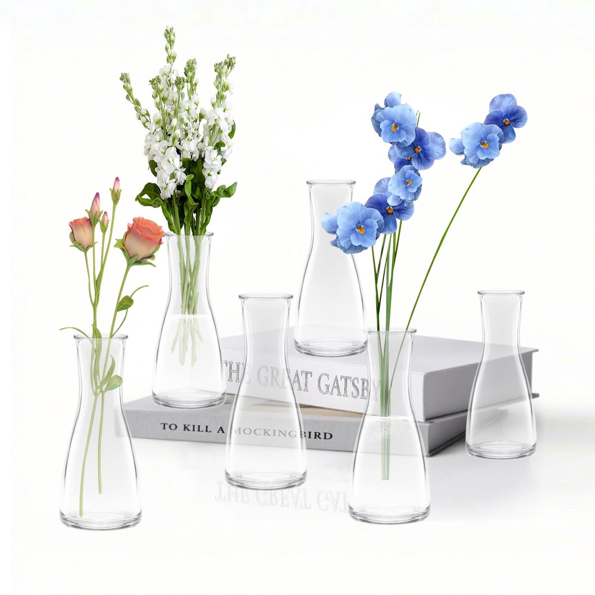 Dailygoods - Kleine Glazen Vazen Set van 6 - Perfect voor Tafeldecoratie