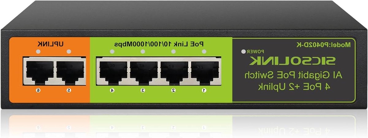 PoE+ Switch - Netwerk Switch Power over Ethernet - Netwerk Uitbreiden - 6 Gigabit Poorten - 65W Totaal Vermogen - Zwart