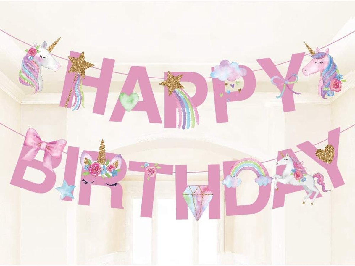 Dailygoods - Eenhoornslinger - Happy Birthday Banner voor Verjaardagsfeesten