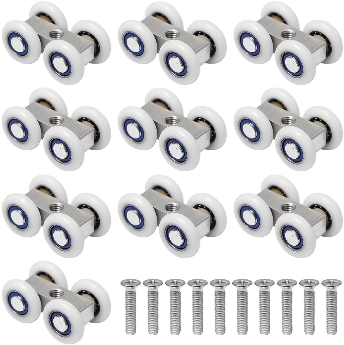 Dailygoods - 10 Stuks Rollen voor Schuifdeuren van Glas - Wielen en Schroeven