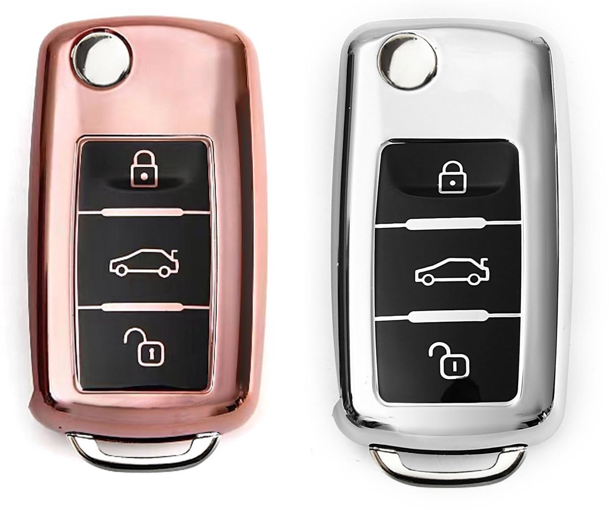 Dailygoods - Sleutelkastje voor VW Golf 7 - Sleutelcover in Roze, Goud en Zilver (2-Pack)