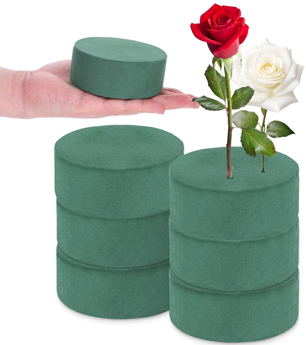 Dailygoods- Bloemenschuimblok 6 Stuks - Ronde Bloemenschuim - 10 x 10 x 4 cm - Voor Verse/Kunstbloemen - Ideaal voor Bruiloften/Feesten - Premium Kwaliteit - Bloemschuim