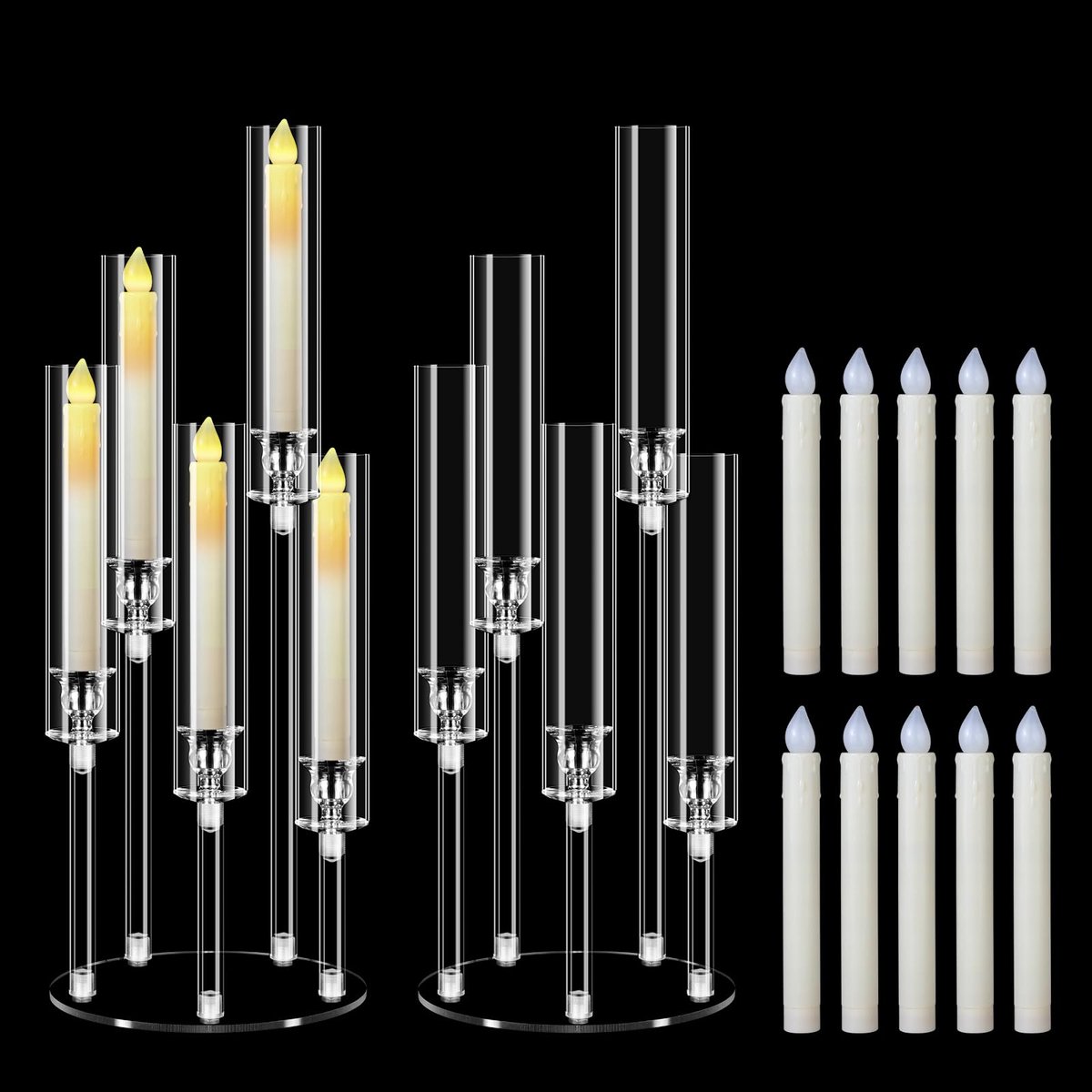 Dailygoods - 2-Stuks Acrylic Kandelaar Set Met LED Kaarsen - 5-Armige 58 cm Hoge Kaarsenstandaards