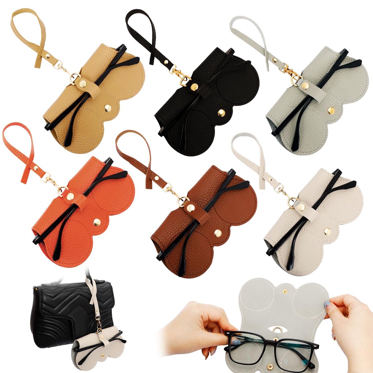 Dailygoods - 6 Stuks Draagbare Brilhoes - Mode Zachte Leren Zonnebril Case voor Reizen