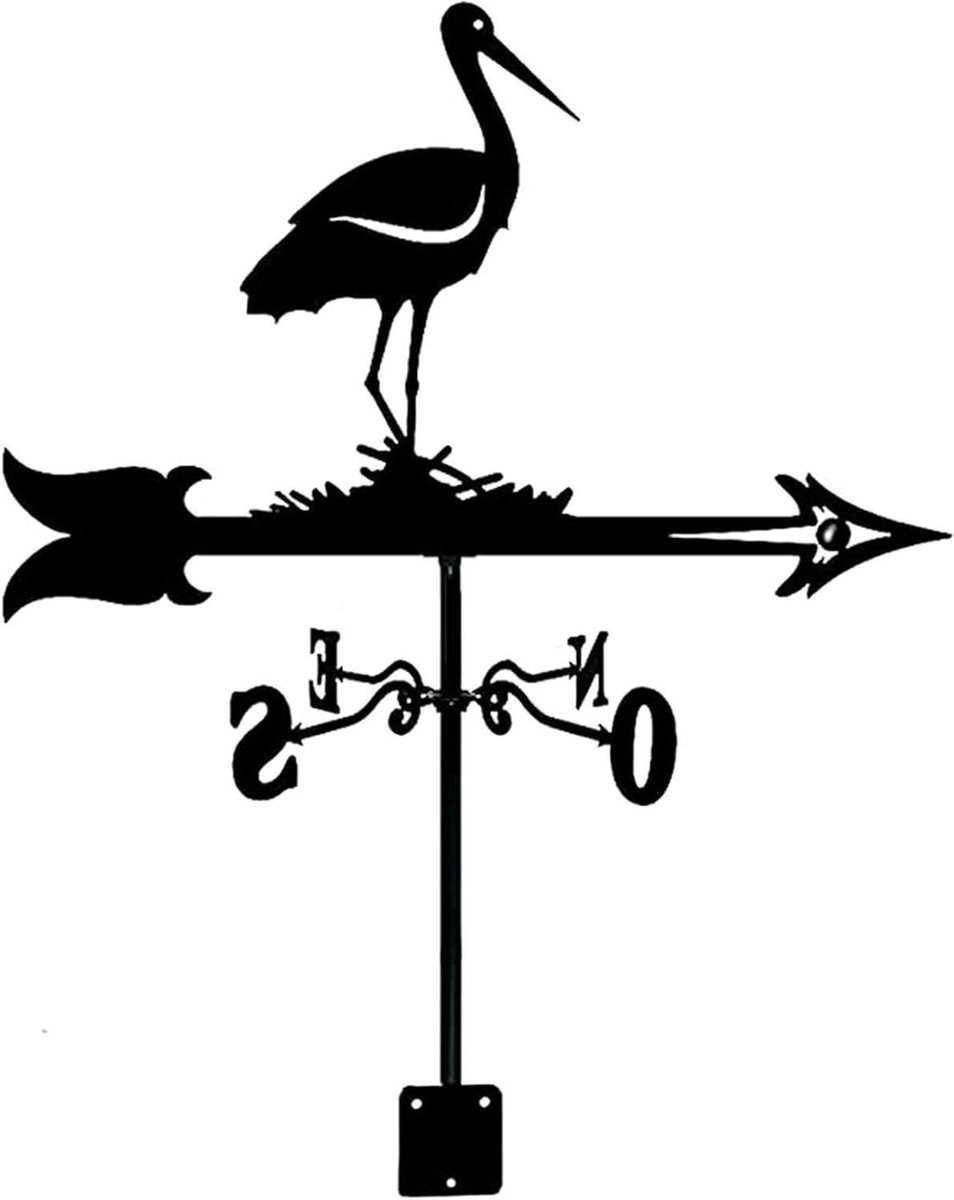 Windvaan Ooievaar - Weerindicator Richting - Tuindecoratie - Roestvrij Staal - 35x50cm - Zwart