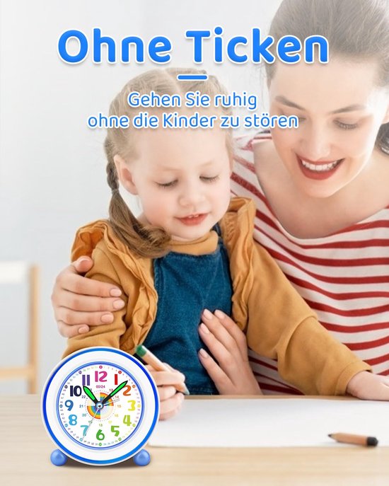 SnelShoppen - Ayybboo Kinderwekker Meisjes Jongens, Stil Analoog Leerwekkertje met Nachtlampje Snooze-functie, Donkerblauw voor Kinderkamer, School, V van snelshoppen — afbeelding 2