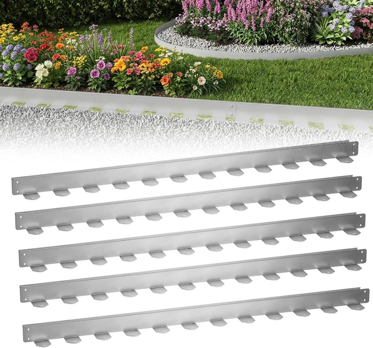 Gazonrand Metaal - Bloembedrand Maairand - Tuinieren Tuinonderhoud - Flexibel Weerbestendig - 10 meter 10 cm - Zilver