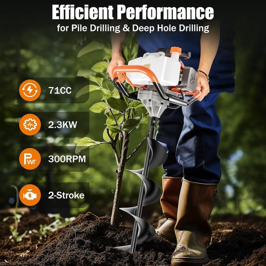 Grondboor Benzine - Grondboormachine Tuin - Gaten Boren - 71CC Tweetaktmotor - 10-20 cm Boordiameter - Oranje — afbeelding 5