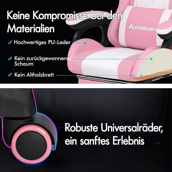 Ergonomische Gaming Stoel met Massagefunctie en RGB Verlichting - Roze — afbeelding 3