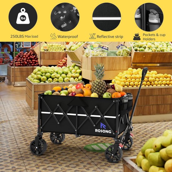 SnelShoppen - Opvouwbare Bolderkar 150 liter met Remmen, Grote Wielen, Inklapbare Handwagen voor Camping, Strand, Tuin en Winkelen van Snelshoppen — afbeelding 4