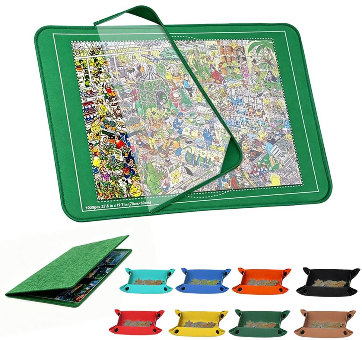 SnelShoppen - Puzzelplank 1000 stukjes Draagbare Puzzelmat 80x55cm Opvouwbaar Puzzelbord met 8 Sorteerders Transparante Afdekking Licht Vilten Puzzelp