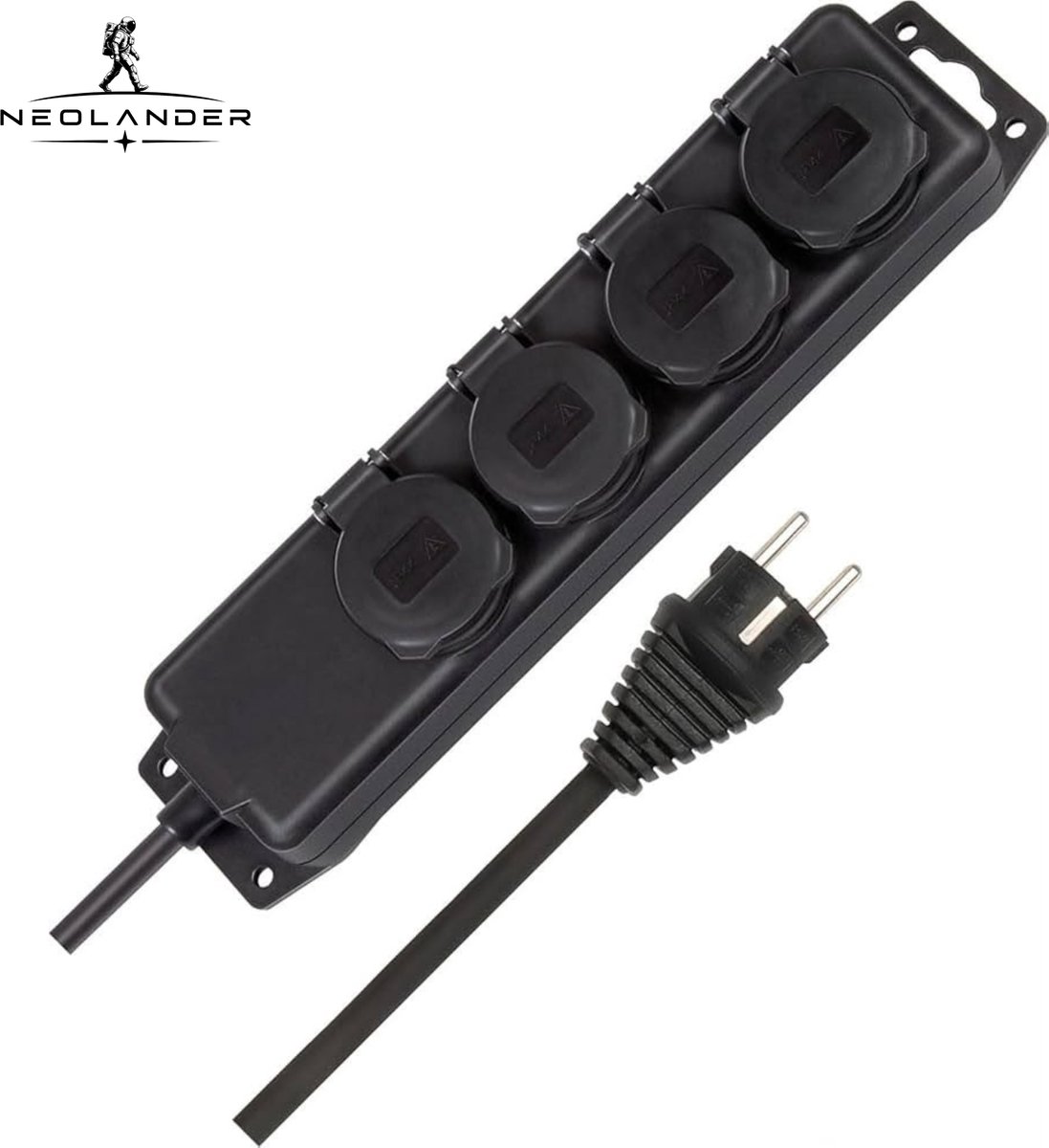 NeoLander - IP44 - 4-voudige Stekkerdoos - 2 m Kabel - Voor Bouwplaats en Buitengebruik - Zwart
