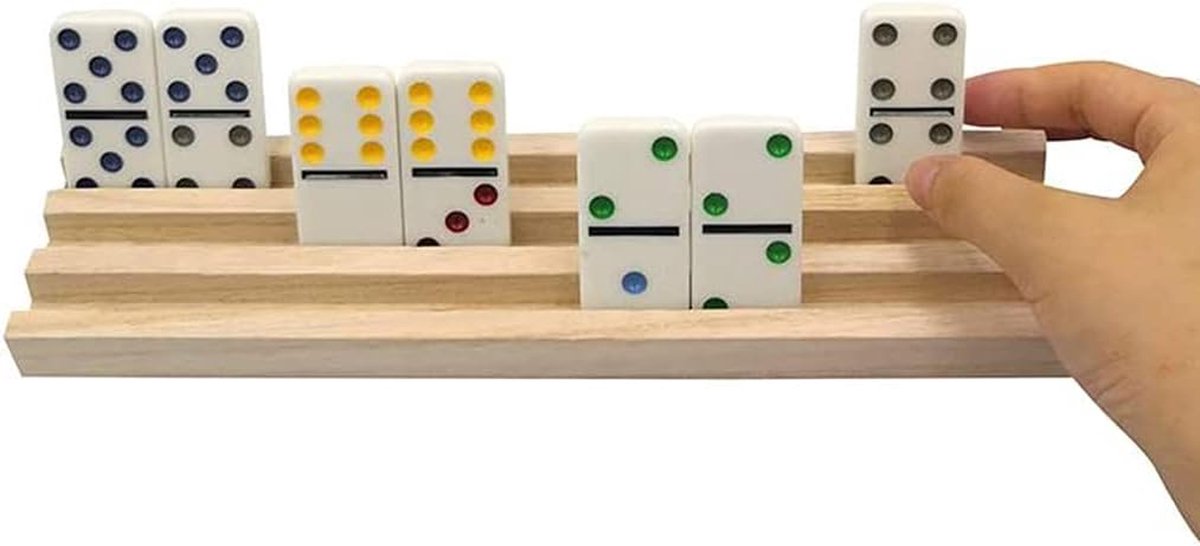Houten Dienbladhouders - Dominospellen Houders - Gezellig Spelen - 3 Schuine Sleuven - 4 stuks - Multicolor — cadeau in Spellen & Speelgoed - foto 7