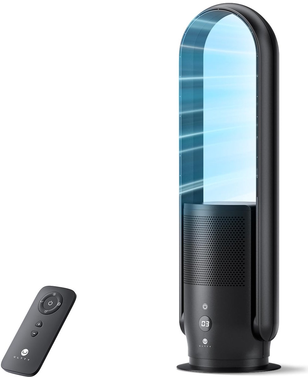 SnelShoppen - Ultty CR022D Rotorloze Ventilator - Stil Bladeloos met Afstandsbediening, Touchfunctie, Timer, HEPA-filter, 80 cm voor Slaapkamer en Kan