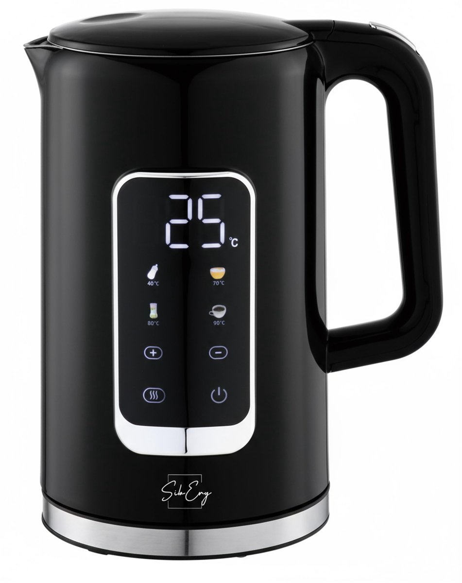 SnelShoppen - LCD Waterkoker 1,7L Roestvrij Staal met Digitaal Kleuren-Touchscreen, 13 Temperatuurniveaus, Warmhoudfunctie, BPA-vrij, 360° Draaibaar -