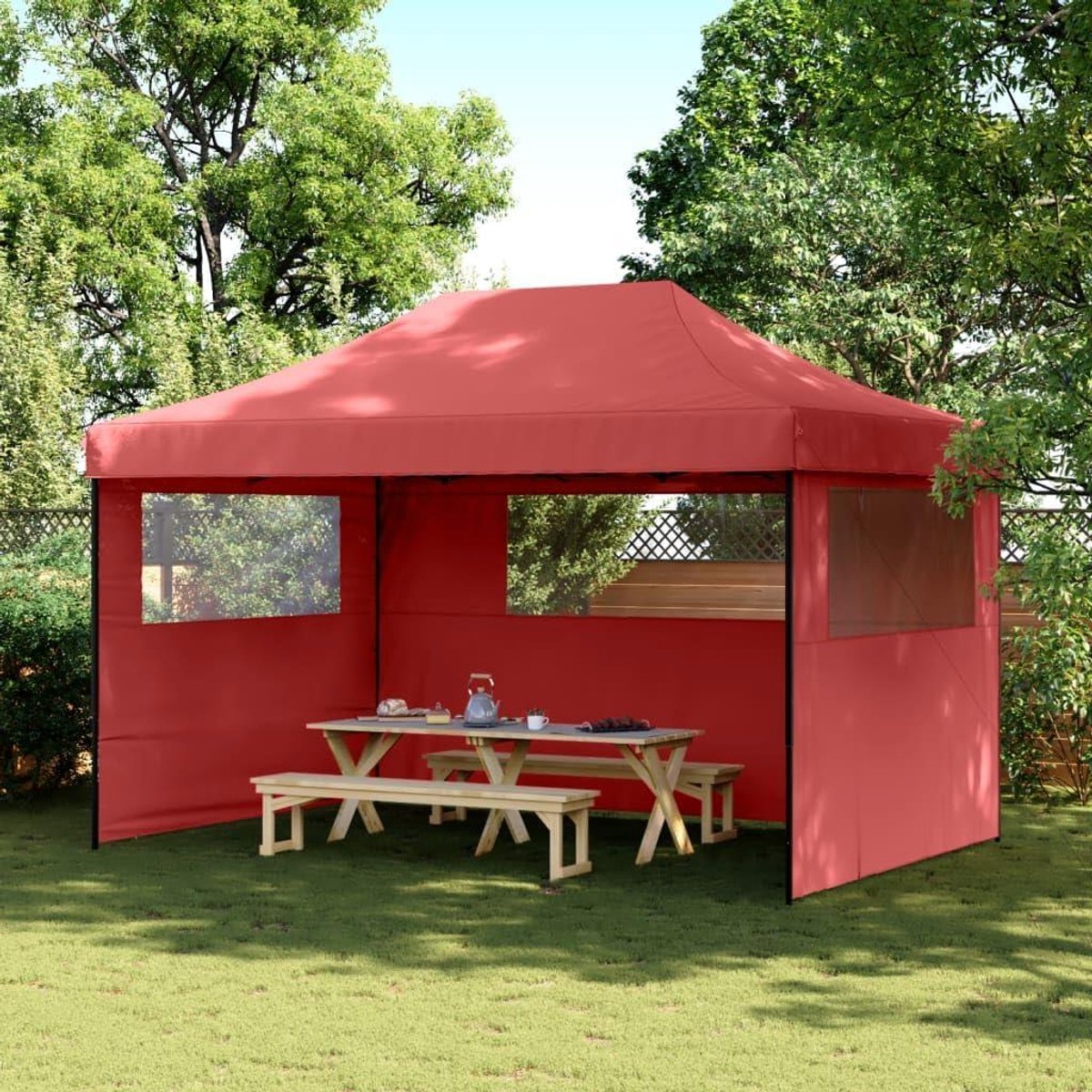 Partytent Pop-up - Feesttent Tuintent - Buitenfeesten Organiseren - Met 3 Zijwanden - 315 x 440 cm - Bordeauxrood