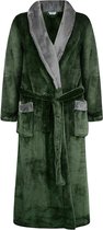 GAUBERT® Heren Badjas Extra Lang met Sjaalkraag en Ceintuur - Ochtendjas - Superzacht Coral Fleece - Unisex Pasvorm Heren Dames - Olijfgroen met Grijze Kraag - Maat L/XL - 8218-Green