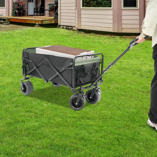 Opvouwbare Bolderkar - Campingwagen Handwagen - Strand Tuin Winkel - 4 Wielen Met Rem - 90x50x55cm - Zwart Groen van Opvouwbare Bolderkar — afbeelding 2