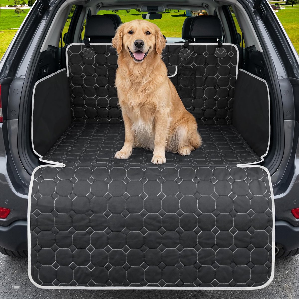 SnelShoppen - Kofferbakbeschermer voor auto, honden, waterdicht, UV-voering, antislip, gewatteerd, inklapbare zijkanten, robuuste ruitpatroon, bumperb