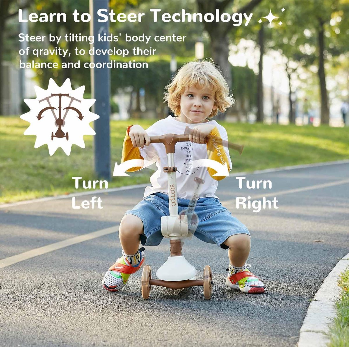 SnelShoppen - Stompa Kinderstep met 3 Wielen en Zitje voor Peuters - Oplichtende Wielen, Verstelbaar Stuur, Sterk Deck voor Kinderen van 2-6 Jaar