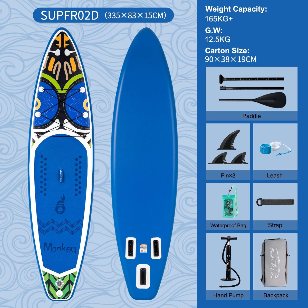 Evaux Boutique's sup - Opblaasbare sup - voor elk niveau – Incl. sup accessoires - Stabiele ligging - Max 165 kg – Complete set - Met peddel & pomp