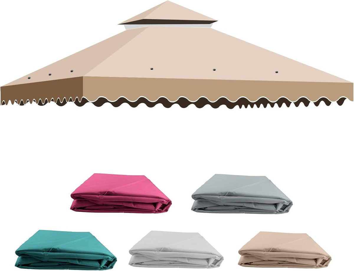 SnelShoppen - Vervangend Dak Paviljoen 3x3m Waterdicht Tuinpaviljoen Beige Dubbele Laag Grill Gazebo Afdekking Afneembaar Schuilplaats voor Feest Camp