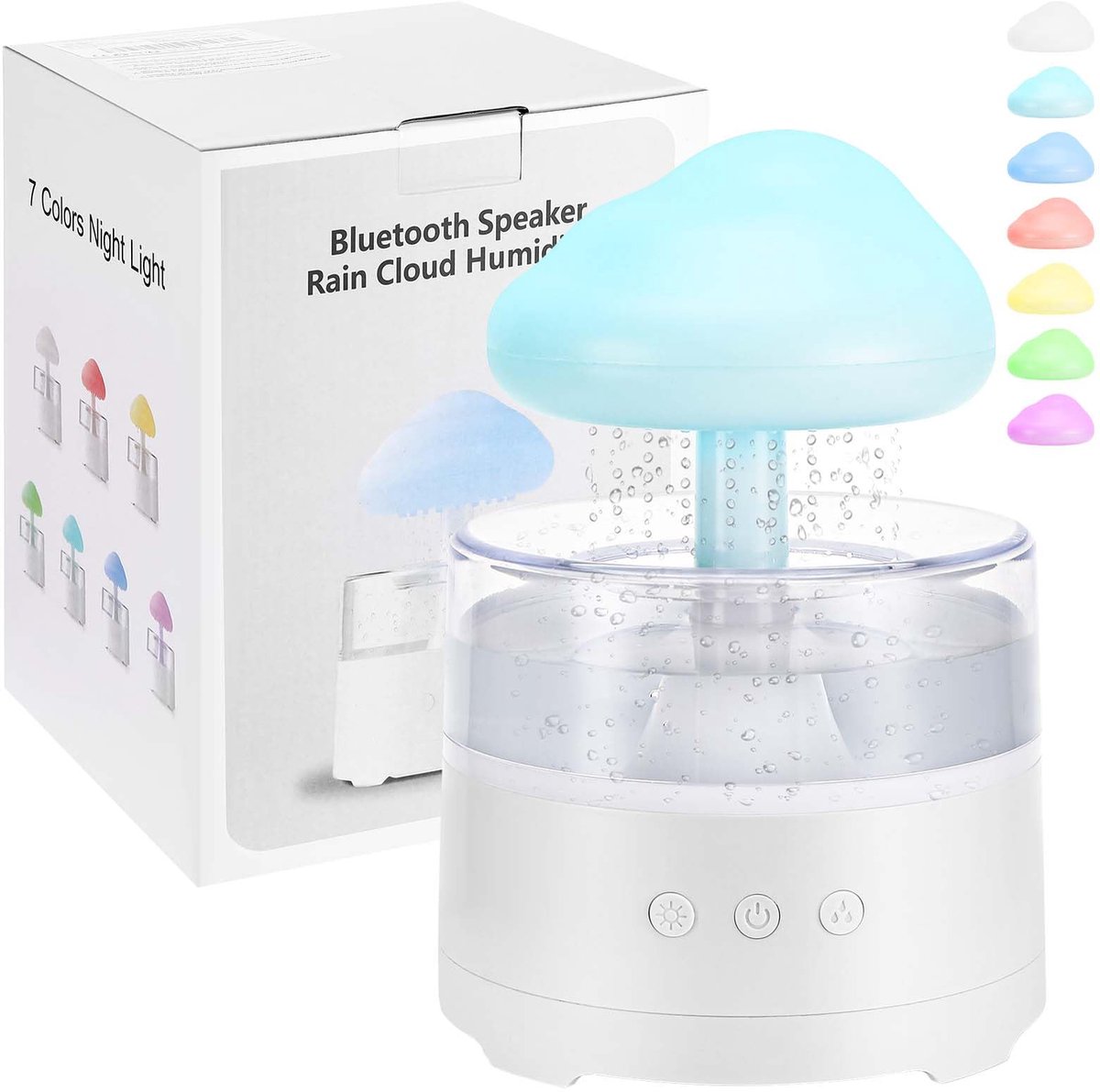 SnelShoppen - Regenwolken Luchtbevochtiger 400 ml met Water-Druppelpaddenstoel, 3 Modi, 7 Kleuren LED Lampen voor Slaapkamer, Regendruppels, Stijlvoll