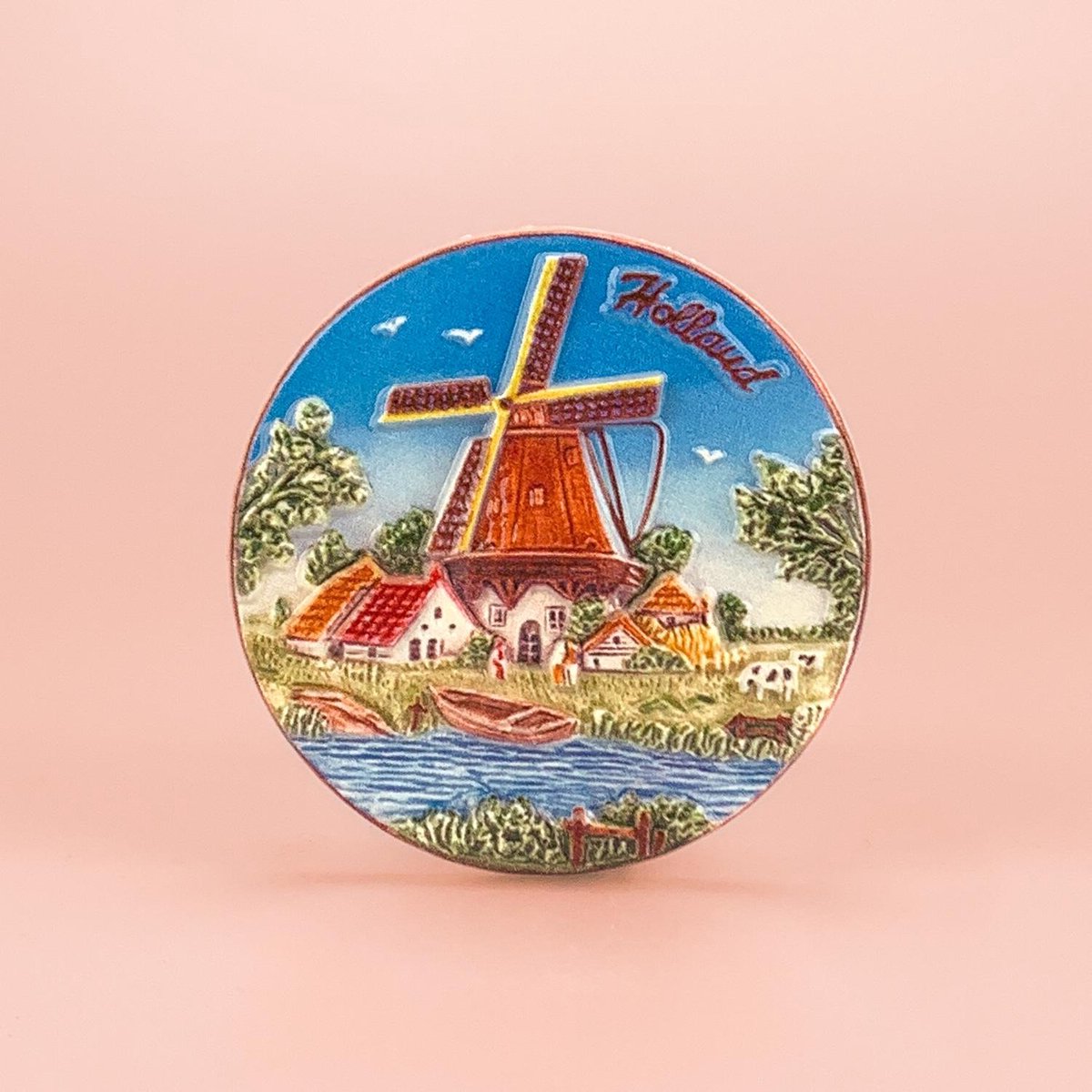 Magneet polyprint color rond met molen Holland