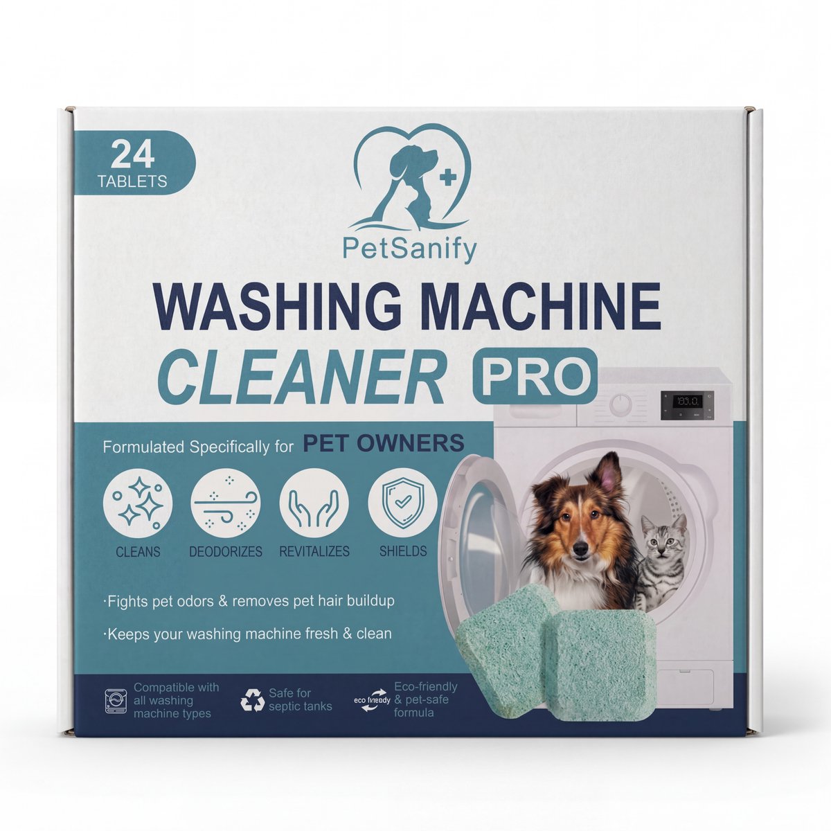 Pet sanify Wasmachine Reinigingstabletten - Verwijdert dierenhaar, bacteriën en geurtjes - Washing Machine Cleaner - 24 tabletten