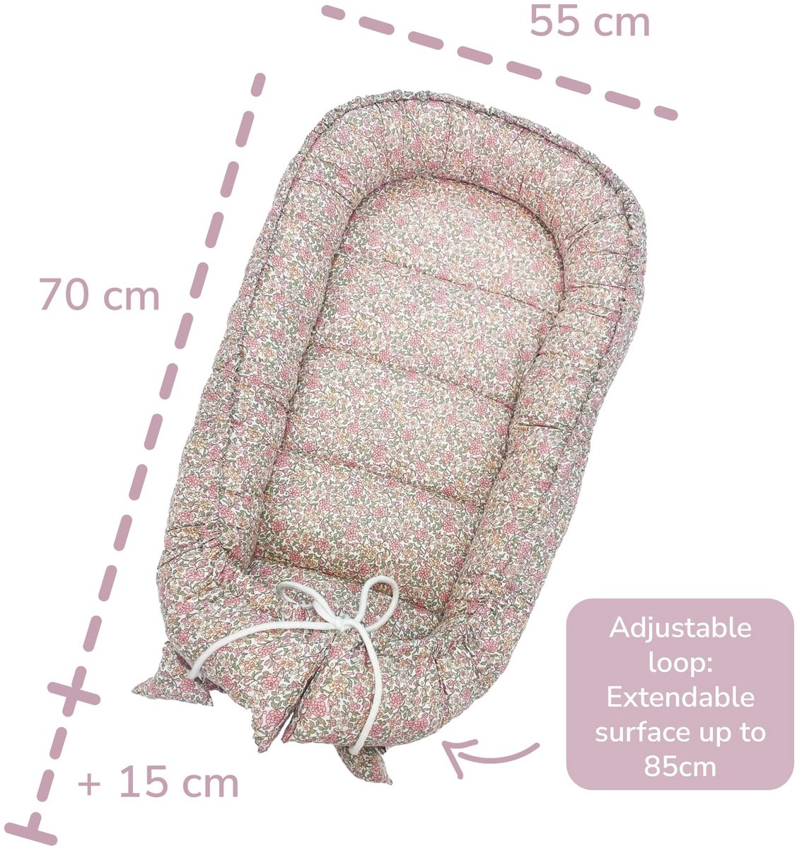 SnelShoppen - Babynestje 100% Katoen Oeko-Tex - Babynest voor Pasgeborenen - Knuffelnest & Reisbed - Wiegverkleiner 90 x 50 cm - Peony Kleur - Ideaal
