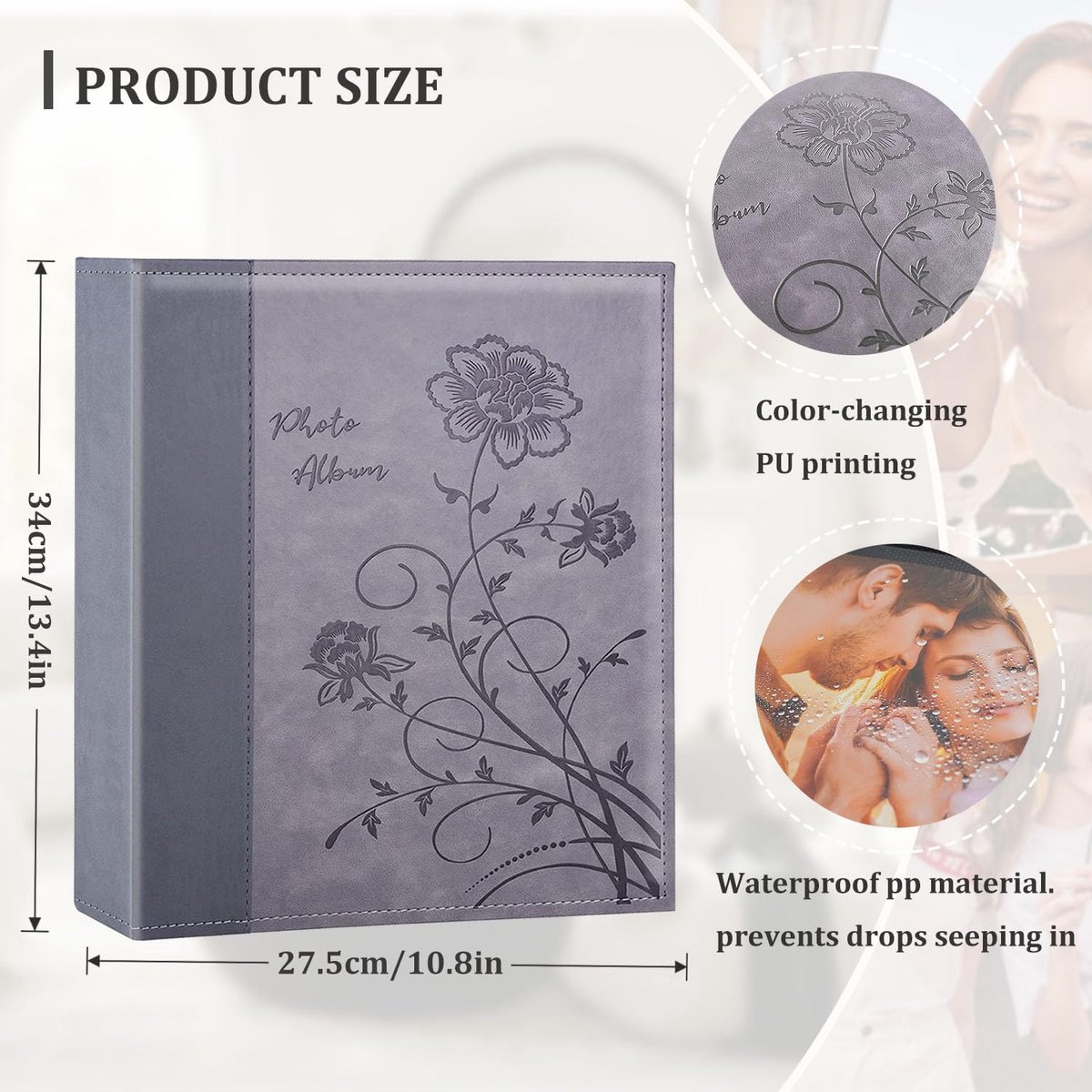 SnelShoppen - Miaikoe Fotoalbum 6x4 400 Foto's Inschuifbaar - Extra Grote Capaciteit Leren Hoes Bruiloft Familie Fotoalbums - 10x15cm Liggend Formaat