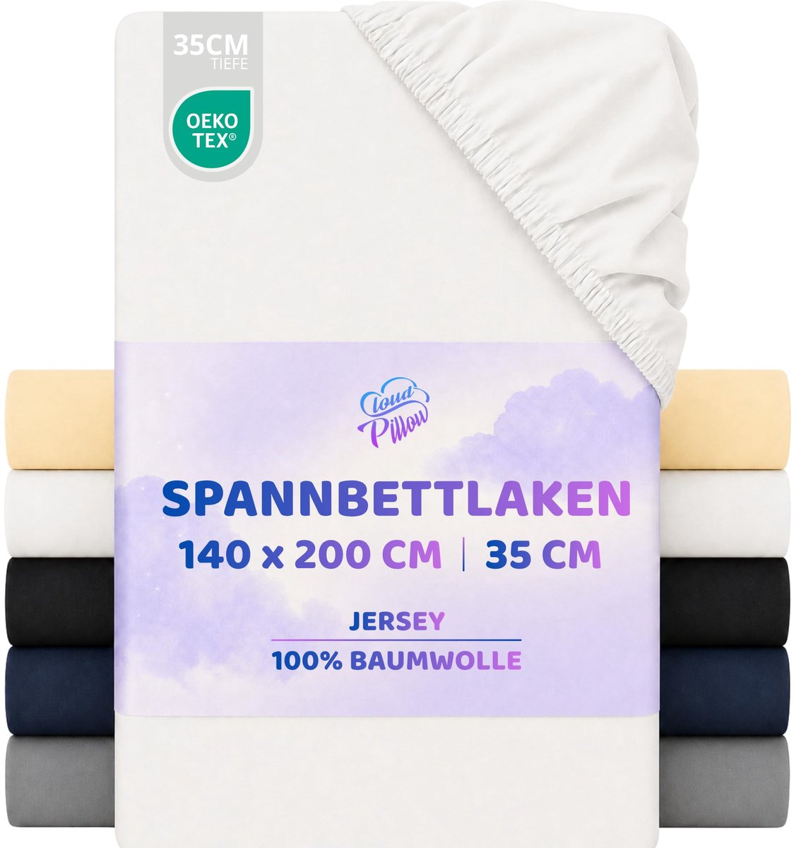 SnelShoppen - Cloud Pillow Hoeslaken 140x200 cm, Jersey voor Hoge Matrassen, 100% Katoen, Elastisch, Tot 35 cm, 160 g/m², OEKO-TEX Standard 100