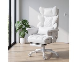 Dowinx Gamingstoel - Ergonomische Bureaustoel - Pocketvering Zitkussen - Dubbele Zachte Rugleuning - Verstelbaar Lendenkussen - Armleuningen - Voetsteun - PU - Wit