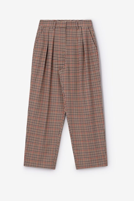 Lichtbruine Geruite High Waist Straight Leg Broek