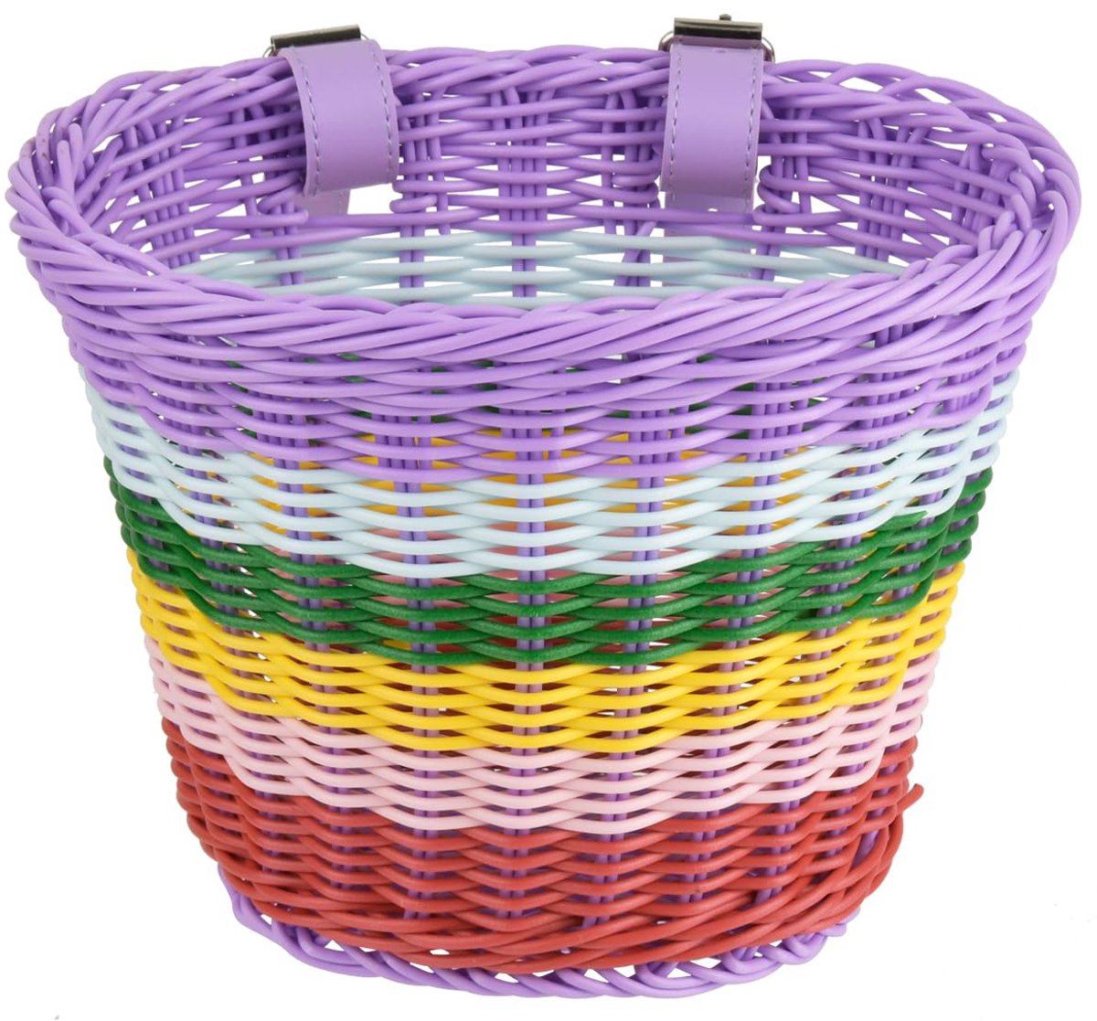 SnelShoppen - Fietsmand Voorkant Regenboog - Geweven Fietsmand voor Stuur - Schattige Fiets Accessoires - Verstelbare Scootermand met Leer Riemen voor