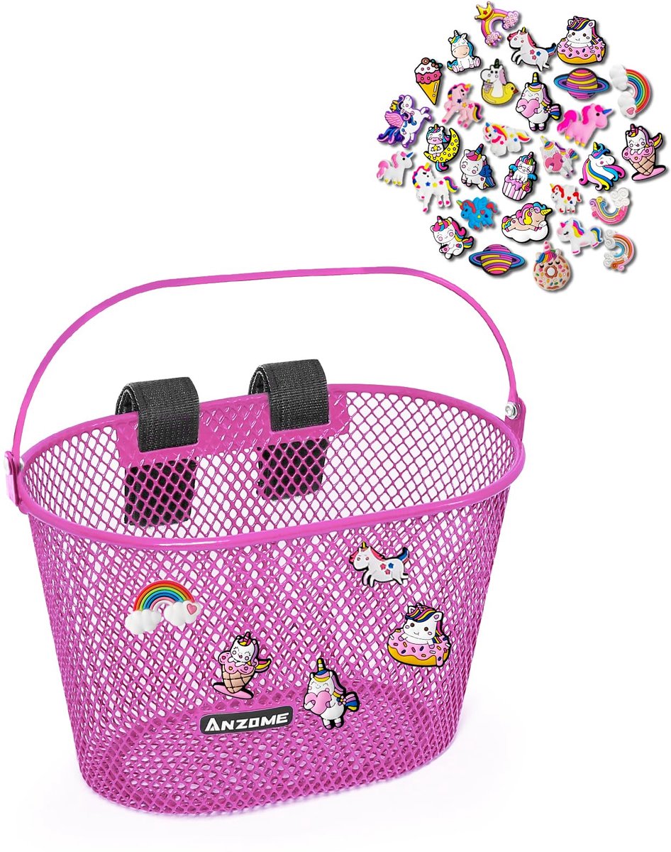 SnelShoppen - Metalen Fietsmand Voor Kinderen - Afneembare Stuurmand Met Klittenbandsluiting, Waterdicht, Ideaal Voor Meisjes en Jongens, Perfect Voor